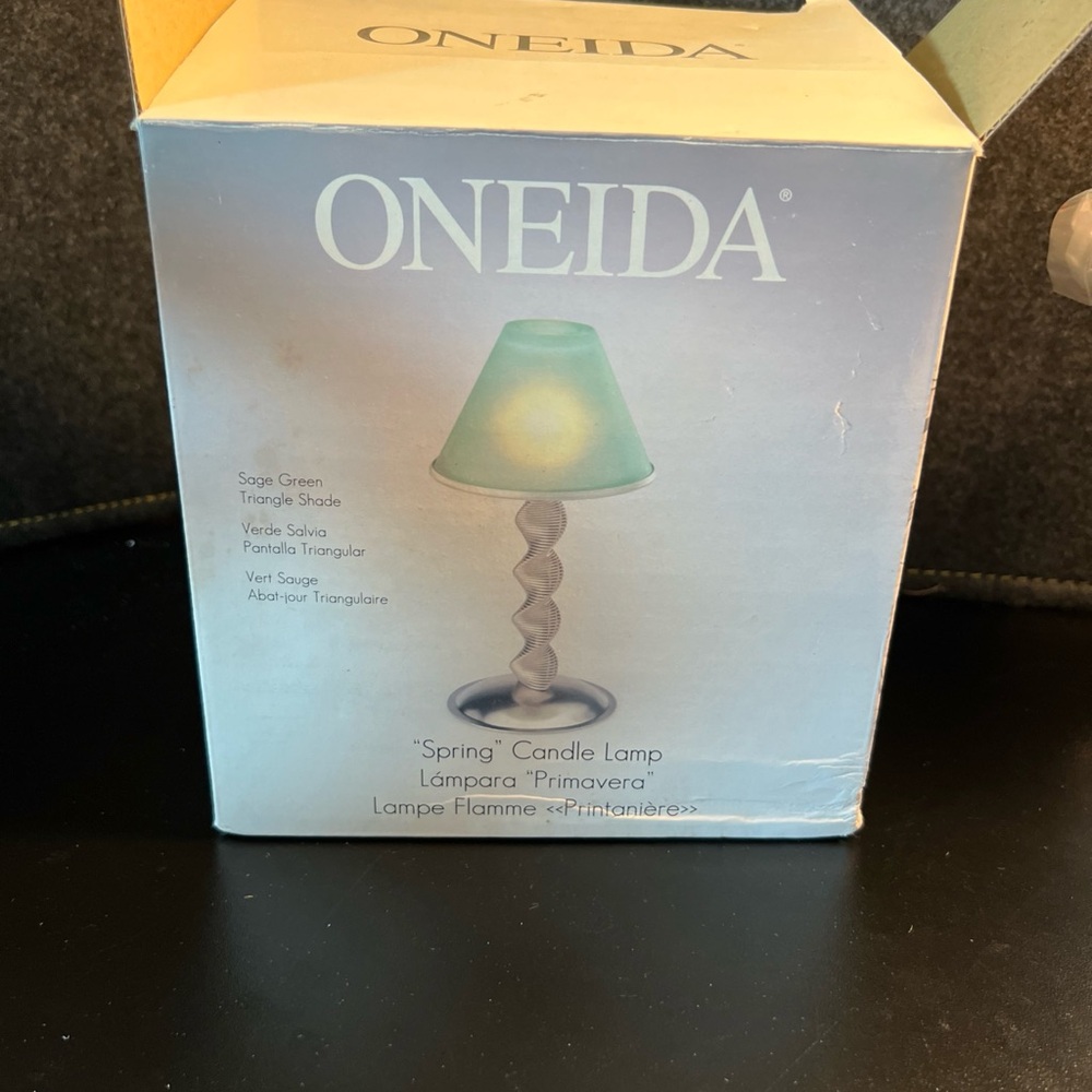 Vintage Oneida Spring Candle Lamp Sage Green 9" Satin Nickle Plated NIB